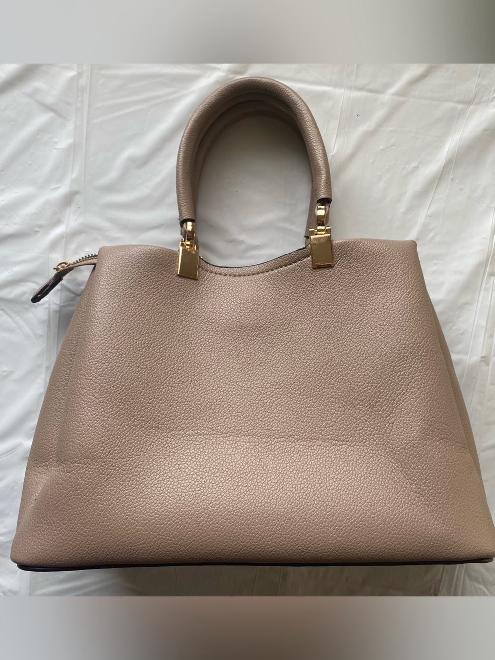 Badgley Mischka Taupe Pebbled Faux Leather Structured Satchel Handbag - Picture 2 of 12